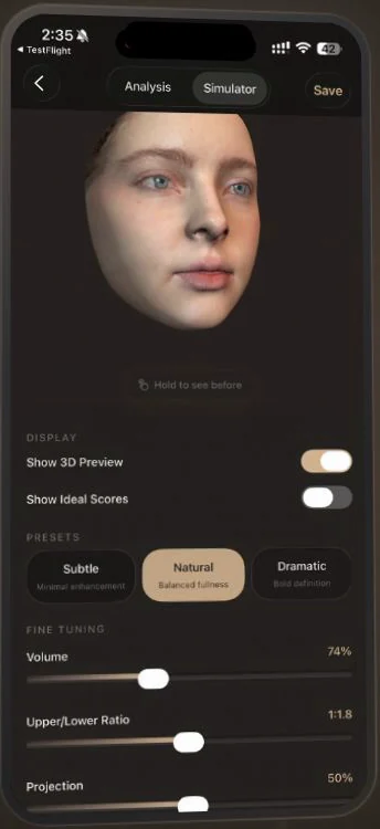 JanuScan previewing a lip treatment on a patient's 3D face scan
